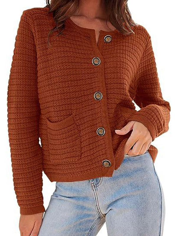 Autumn Textured Knitted Cardigan Sweater Sweater Cardigans - Chuzko Women Clothing