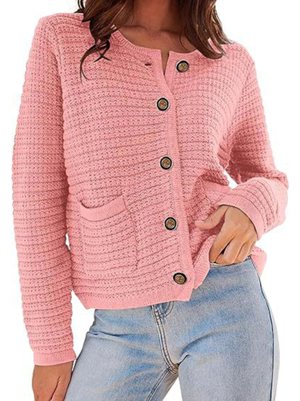 Autumn Textured Knitted Cardigan Sweater Sweater Cardigans - Chuzko Women Clothing