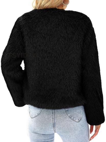 Winter Cozy Fluffy Faux-fur Open Front Jacket Fluffy Jackets - Chuzko Women Clothing