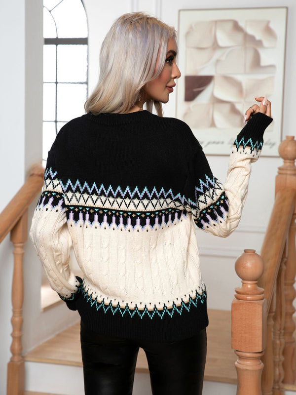 Classic Fair Isle Knit Sweater for Autumn/Winter Sweaters - Chuzko Women Clothing
