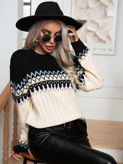 Classic Fair Isle Knit Sweater for Autumn/Winter Sweaters - Chuzko Women Clothing