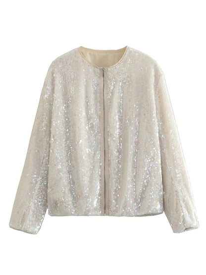 Sparkly Sequin Zip-Up Jacket Jackets - Chuzko Women Clothing