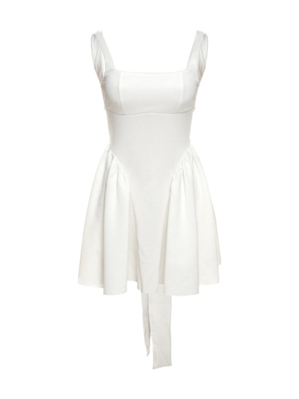 Elegant Square Neck Bow Backless Mini Dress Elegant Dresses - Chuzko Women Clothing