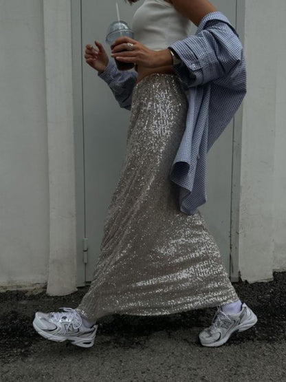 Sparkly Sequin Maxi Skirt Maxi Skirts - Chuzko Women Clothing