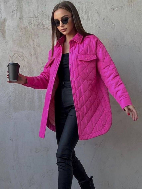 Winter Cotton Quilted Mid-Length Tie-Waist Coat Jacket Quilted Jackets - Chuzko Women Clothing