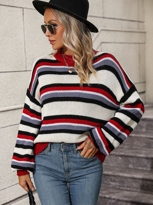Striped Autumn Knit Cozy Oversized Sweater Sweaters - Chuzko Women Clothing