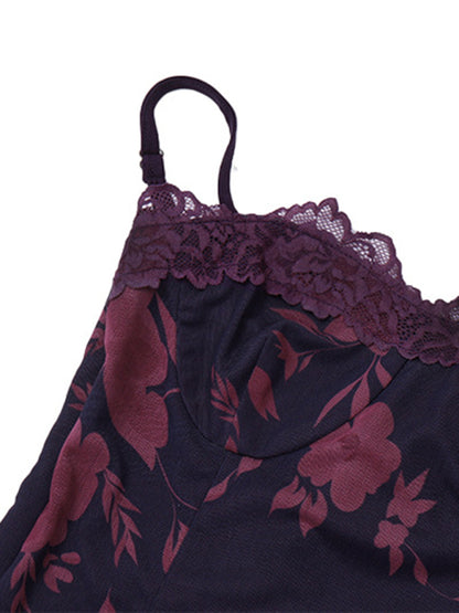 Elegant Floral Purple Mesh Bustier Bodycon Long Dress Midi Dresses - Chuzko Women Clothing
