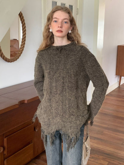 Winter Wool and Cotton Distressed Chunky Knit Sweater Sweaters - Chuzko Women Clothing