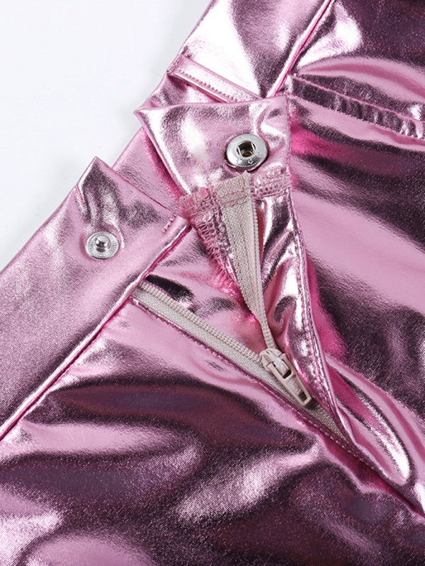 Sparkly Metallic High Rise Mini Skirt for Dazzling Nights Sparkly Mini Skirts - Chuzko Women Clothing