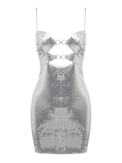 Sparkly Sequined Tube Cutout Mini Dress Elegant Dresses - Chuzko Women Clothing