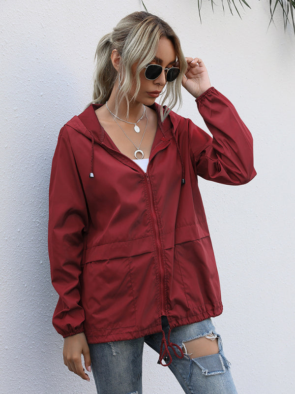Outdoor Rainwear Hooded Rain Zip-Up Jacket for Hikers Raincoats - Chuzko Women Clothing