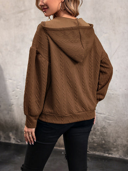 Autumn Cable Knit Hoodie Sweatshirt Hoodies - Chuzko Women Clothing
