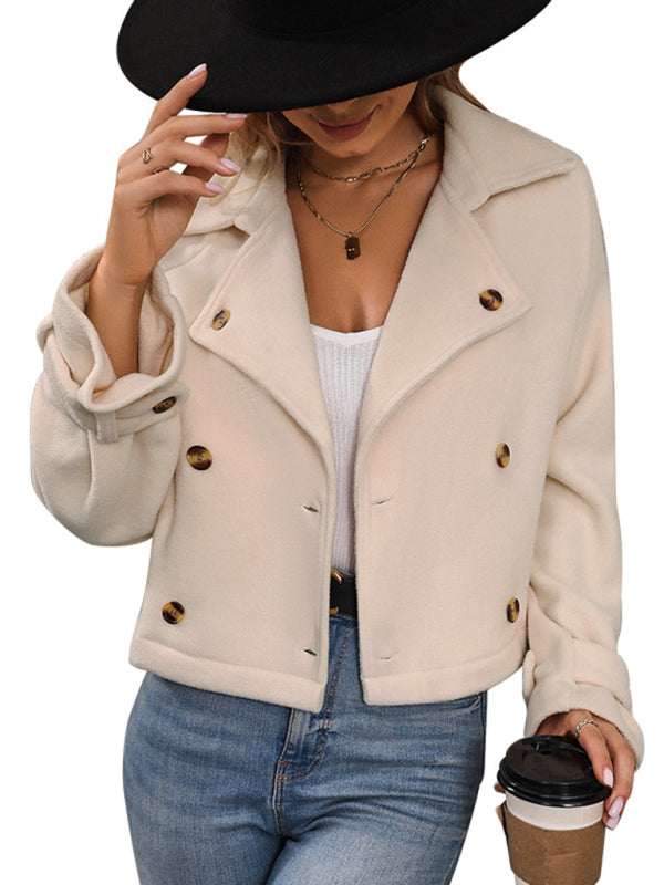 Cozy Couture Double-Breasted Fleece Crop Jacket for Winter Jackets - Chuzko Women Clothing
