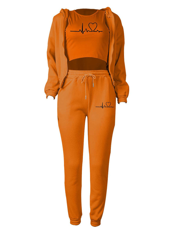 3-Pcs Sport Outfit Sweatpants + Crop Tank Top + Cozy Hoodie Sport Outfit - Chuzko Women Clothing