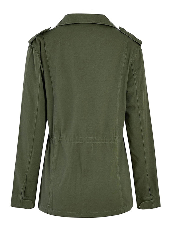 Women’s Solid Cotton Militar Utility Zip-Up Cargo Jacket Utility Jackets - Chuzko Women Clothing