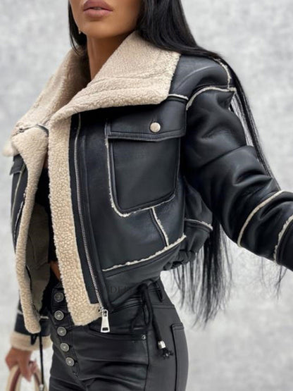 Faux Leather Aviator Fur Jacket for Women Winter Aviator Jackets - Chuzko Women Clothing