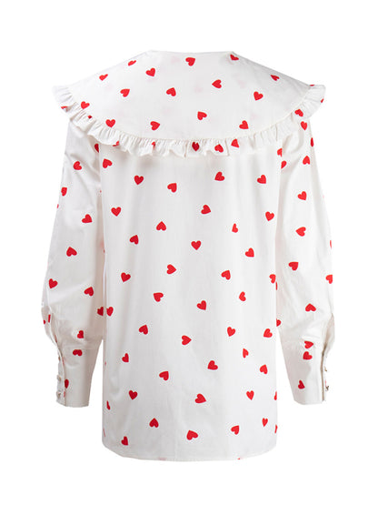 Elegant Cotton Peter Pan Collar Balloon Sleeve Button-Up Blouse Blouses - Chuzko Women Clothing