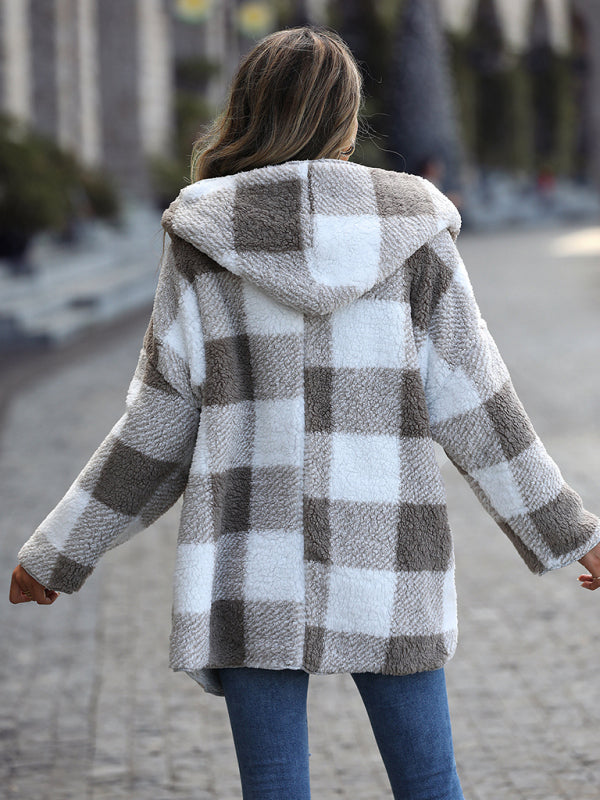 Winter Essential: Women's Mid-Length Fleece Hooded Jacket Chunky Jackets - Chuzko Women Clothing