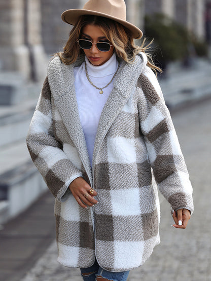 Winter Essential: Women's Mid-Length Fleece Hooded Jacket Chunky Jackets - Chuzko Women Clothing