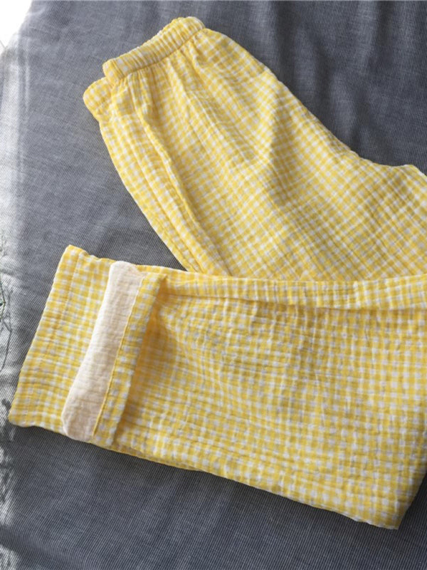 Gingham Texture Plaid Pajamas Set - Pants and Shirts Pajamas Set - Chuzko Women Clothing