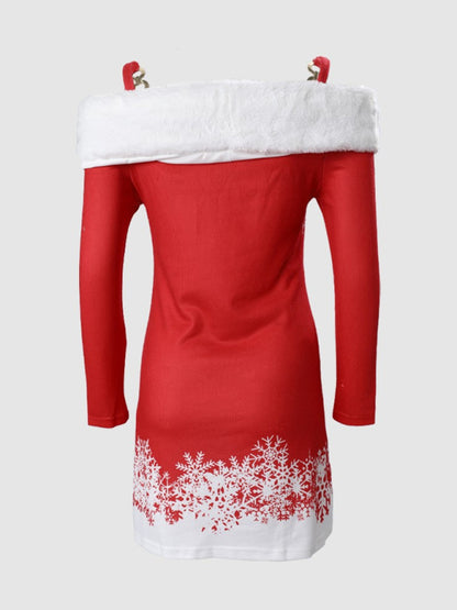 Santa's Helper Christmas Mini Dress with Faux Fur Xmas Dresses - Chuzko Women Clothing