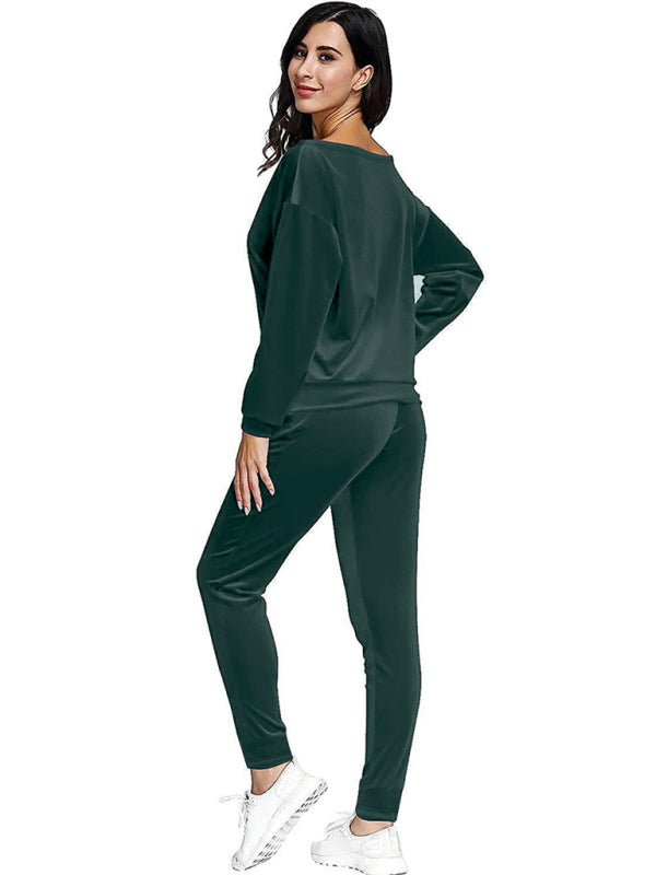 Velour Couture Jogging Set Sweatpants and Sweatshirt Velvet Lounge - Chuzko Women Clothing
