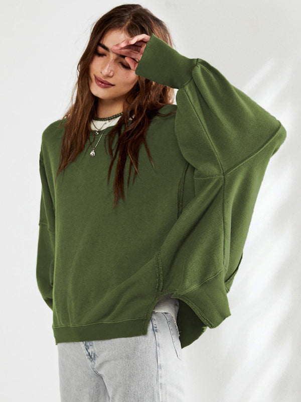 Slouchy Patchwork Oversized Sweatshirt with Exposed Seams Sweatshirts - Chuzko Women Clothing