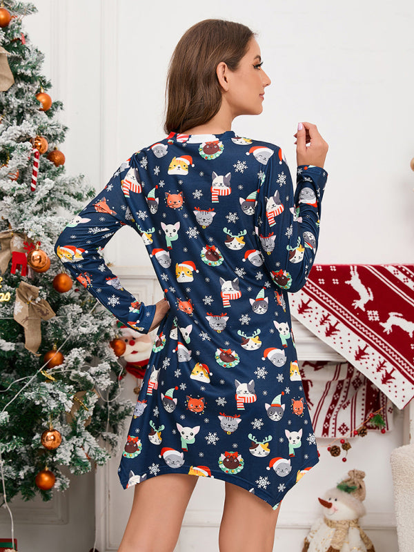 Holiday Christmas V-Neck Dress with Long Sleeves Christmas Dresses - Chuzko Women Clothing