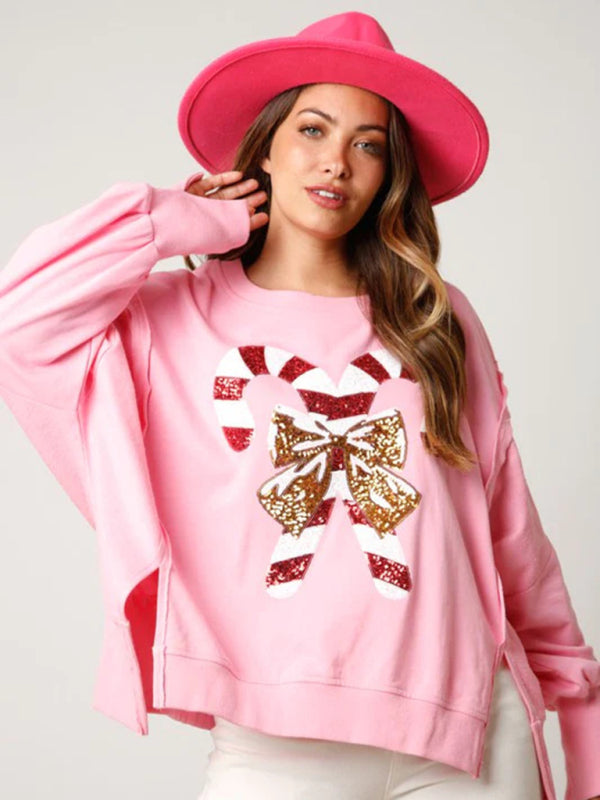 Christmas Gift Idea: Oversized Patchwork Holiday Sweatshirt Oversized Pullover - Chuzko Women Clothing