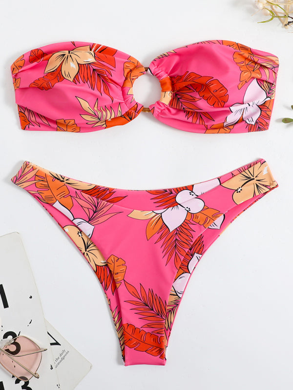 2-Piece Floral Swimwear Set with Wireless Bandeau Bra and Bottoms Swimwear - Chuzko Women Clothing