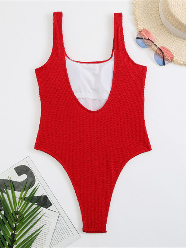 Sporty Tie-Dye One-Piece Swimwear - Textured Wireless Scoop Neck Swimsuit Swimwear - Chuzko Women Clothing