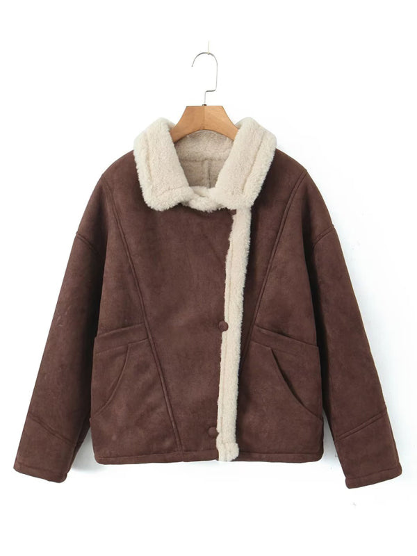 Women's Natural Cotton Blend Faux Lamb Wool Winter Jacket Winter Jackets - Chuzko Women Clothing