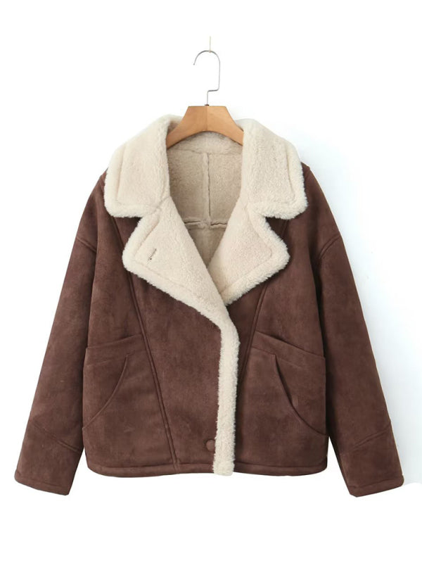 Women's Natural Cotton Blend Faux Lamb Wool Winter Jacket Winter Jackets - Chuzko Women Clothing