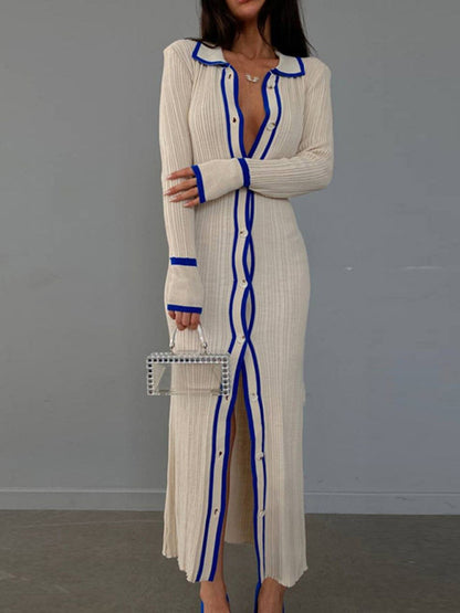 Classy Contrast Binding Pencil Maxi Dress in Plisse Fabric Plisse Dresses - Chuzko Women Clothing