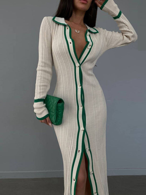 Classy Contrast Binding Pencil Maxi Dress in Plisse Fabric Plisse Dresses - Chuzko Women Clothing