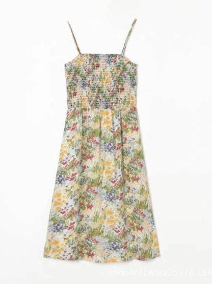 Spring Floral Sundress with Smocked Bodice Floral Dresses - Chuzko Women Clothing