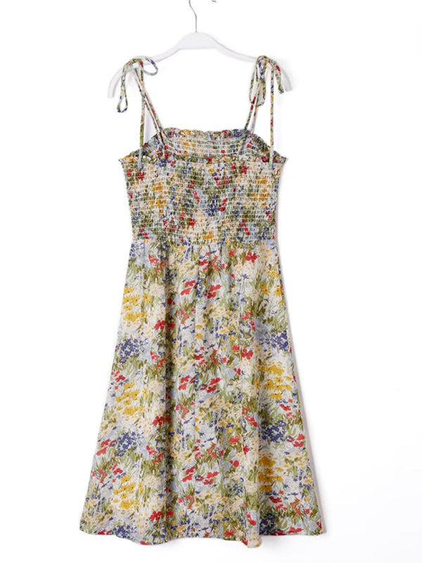 Spring Floral Sundress with Smocked Bodice Floral Dresses - Chuzko Women Clothing