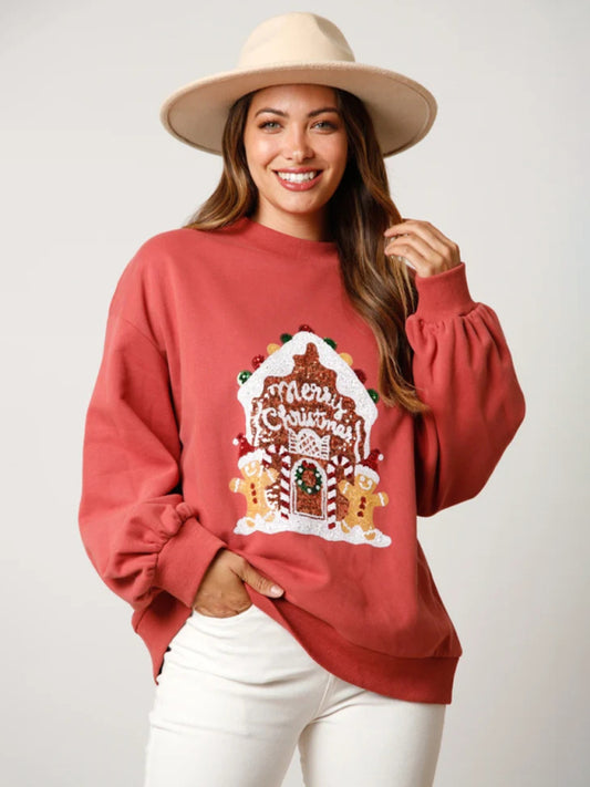Festive Glamour: Oversized Sequined Christmas Sweatshirt Sweatshirts - Chuzko Women Clothing