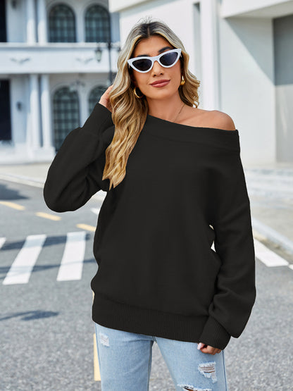 Cozy Autumn Slouchy Off The Shoulder Knit Sweater Sweaters - Chuzko Women Clothing