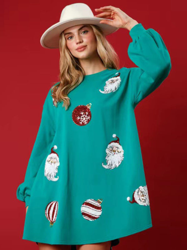 Oversized Sparkly Santa Claus Sequin Sweatshirt Xmas Sweatshirts - Chuzko Women Clothing