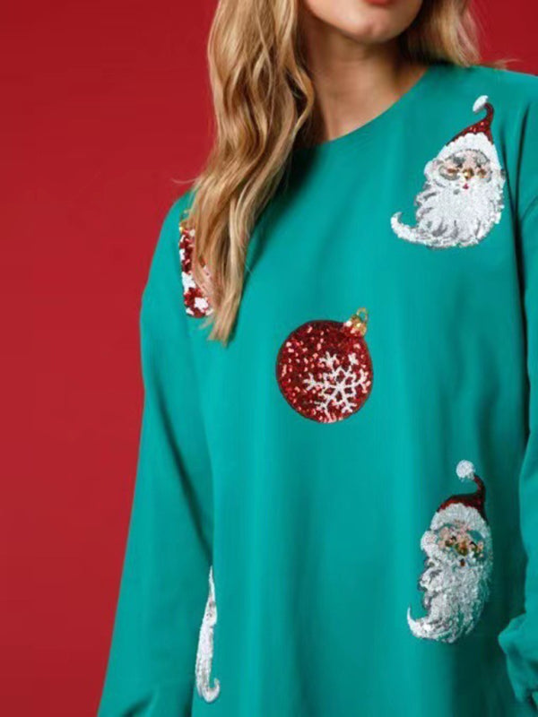 Oversized Sparkly Santa Claus Sequin Sweatshirt Xmas Sweatshirts - Chuzko Women Clothing