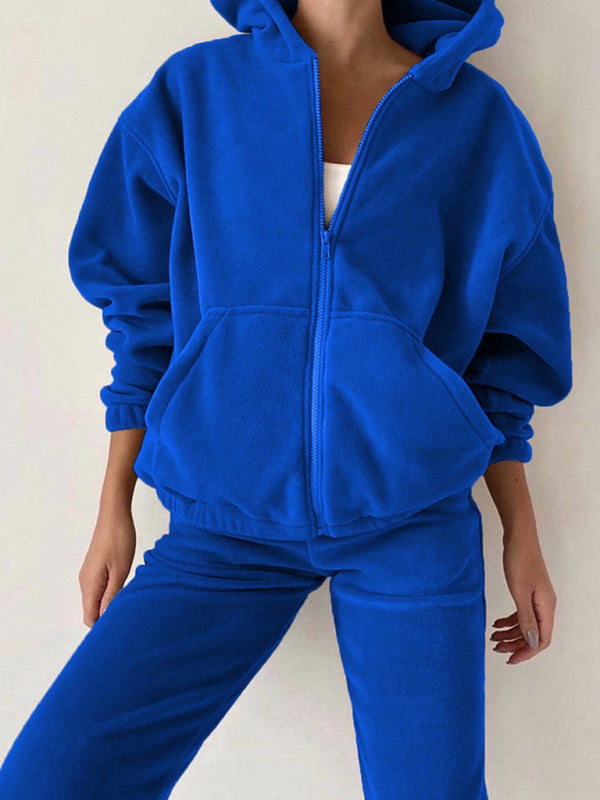 2-Piece Sport Outfit with Sweatpants and Hooded Zip-Up Sweatshirt Sport Outfit - Chuzko Women Clothing