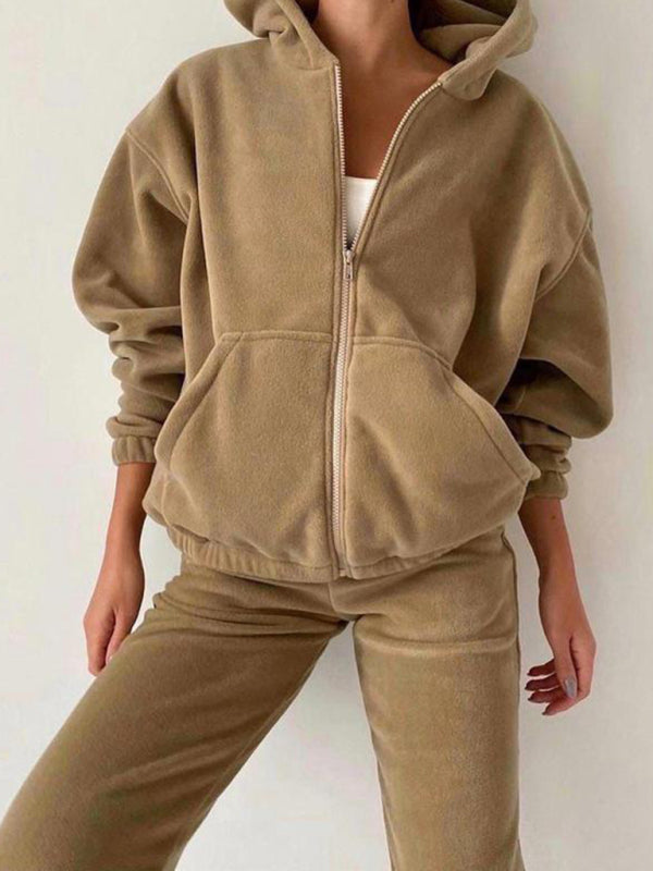 2-Piece Sport Outfit with Sweatpants and Hooded Zip-Up Sweatshirt Sport Outfit - Chuzko Women Clothing