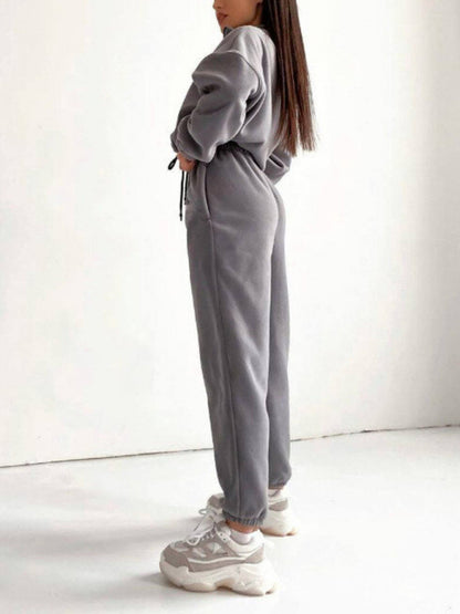 Cozy 2-Piece Lounge Sport Outfit with Sweatpants and Half Zip-Up Sweatshirt Sport Outfits - Chuzko Women Clothing