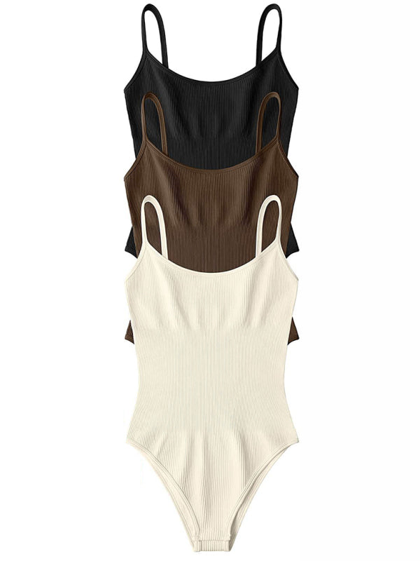 Contoured Fitted Ribbed Cami Bodysuit Top Bodysuits - Chuzko Women Clothing