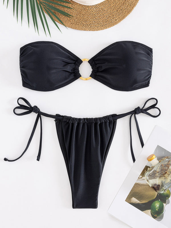 Wireless Bandeau Bra and Tie-Side Thong in a 2-Piece Swimwear Swimwear - Chuzko Women Clothing