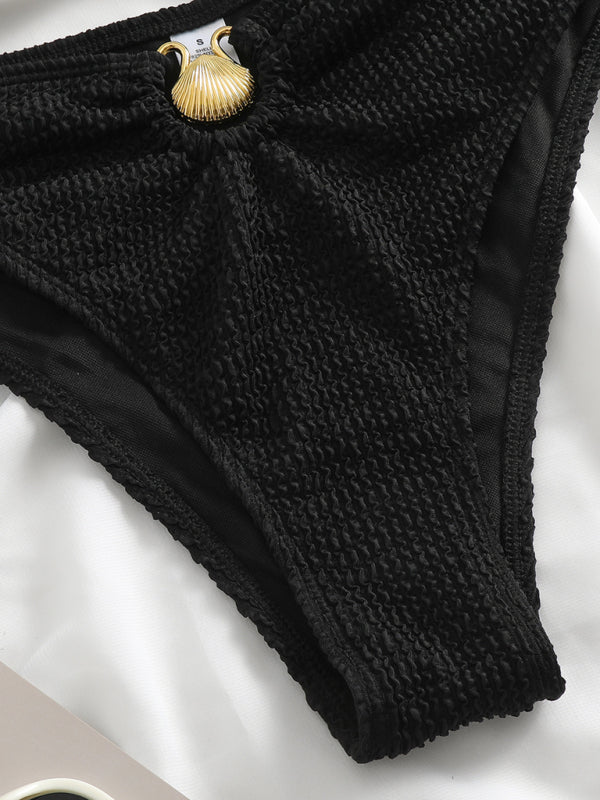2-Piece Textured Bikini Set with Wireless Tube Top and High Waist Tummy Control Bottom Swimwear - Chuzko Women Clothing