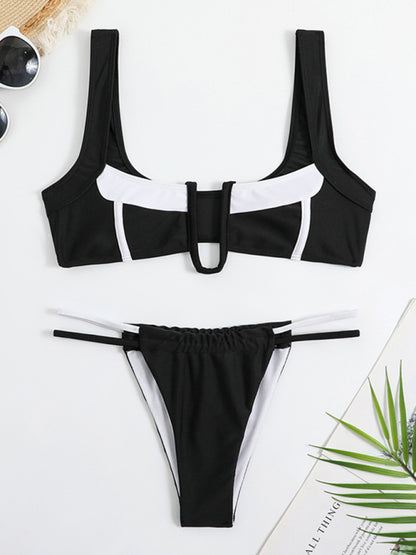 2-Piece Brazilian Design Bikini Set with Wireless Ruched Plunging Top and Thong Swimwear - Chuzko Women Clothing