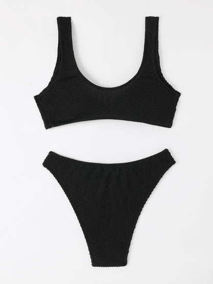 2-Piece Textured Bikini Set with Wireless Top and Bottom Swimwear - Chuzko Women Clothing