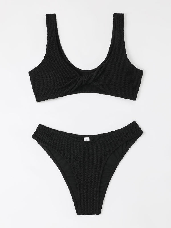 2-Piece Textured Bikini Set with Wireless Top and Bottom Swimwear - Chuzko Women Clothing